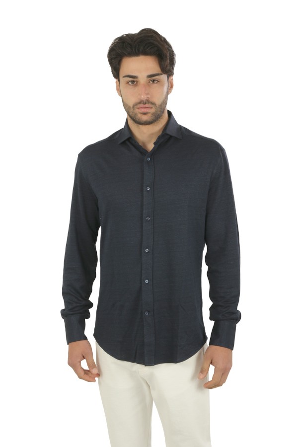 Camicia Brunello Cucinelli Jersey Mélange Blu Navy